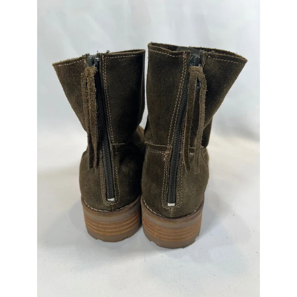 Antonio de Faria Mila Olive Green Suede Ankle Boots Western Rear Zip Portugal 9